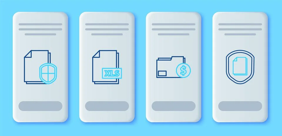 Set line XLS file document, Finance folder, Document protection concept and icon 스톡 일러스트