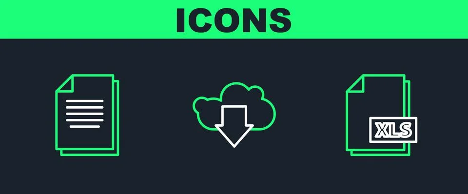 Set line XLS file document, Document and Cloud download icon. Vector Stock-Illustration
