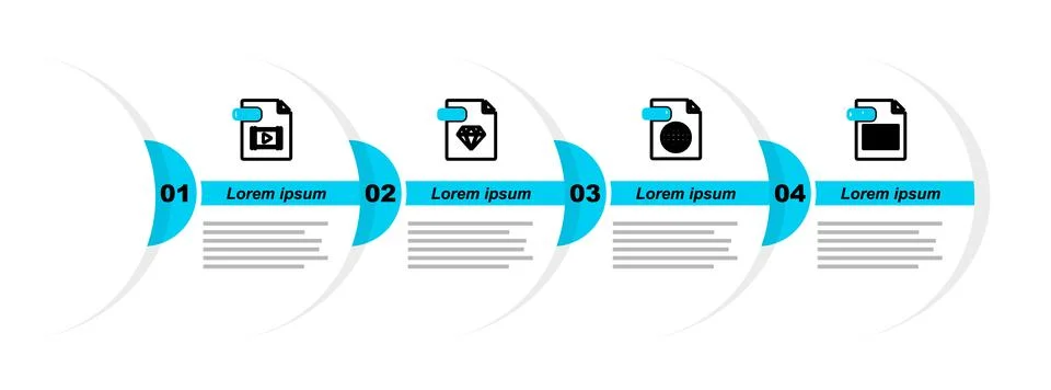 Set line XLS file document, HTML, RUBY and MP4 icon. Vector Stock Illustration