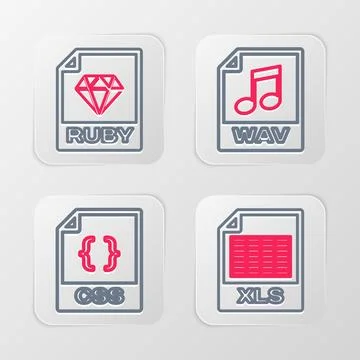 Set line XLS file document, CSS, WAV and RUBY icon. Vector イラスト素材