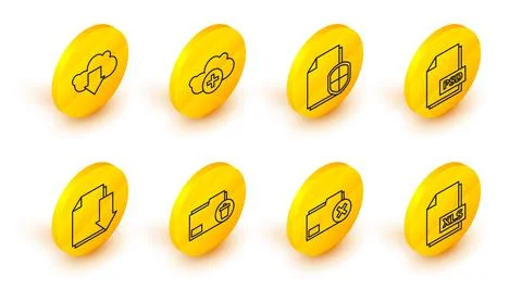 Set line XLS file document, Delete folder, Document with download, PSD Stock Illustration