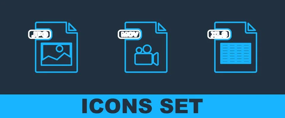 Set line XLS file document, JPG and MOV icon. Vector 库存插图