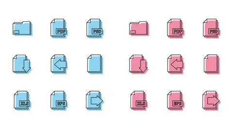 Set line XLS file document, EPS, Document folder, Next page arrow, with dow.. Illustrazione stock