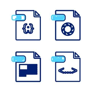 Set line XML file document, PDF, RAW and JS icon. Vector イラスト素材