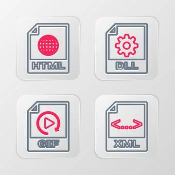 Set line XML file document, GIF, DLL and HTML icon. Vector Stock Illustration