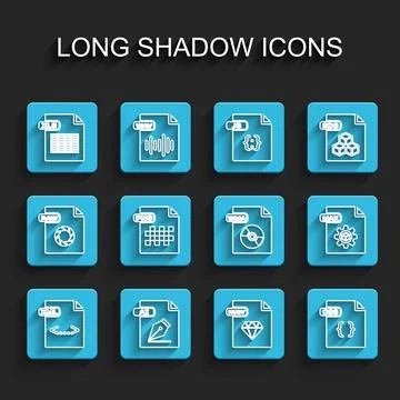 Set line XML file document, AI, XLS, RUBY, CSS, PNG, MAX and WMA icon. Vector Illustration