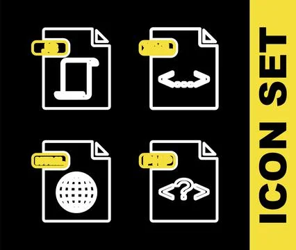 Set line XML file document, PHP, HTML and JS icon. Vector Stockillustratie