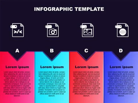 Set line XSL file document, RAW, TIFF and HTML. Business infographic template Illustrazione stock