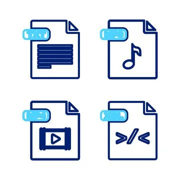 Set line XSL file document, MP4, MP3 and TXT icon. Vector Stockillustratie