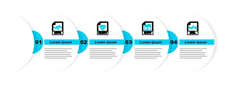 Set line XSL file document, MOV, RUBY and MP3 icon. Vector 스톡 일러스트