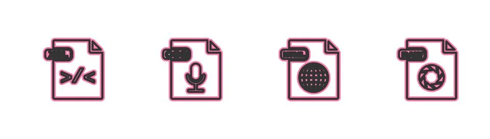 Set line XSL file document, HTML, OGG and RAW icon. Vector 스톡 일러스트