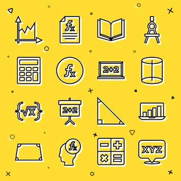 Set line XYZ Coordinate system, Laptop with graph chart, Geometric figure, Open Stock Illustration