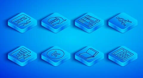 Set line XYZ Coordinate system, Office folders, Pi symbol, Open book, Drawing Illustrazione stock