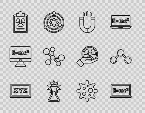 Set line XYZ Coordinate system, Equation solution, Magnet, Test tube and flask Stock-Illustration