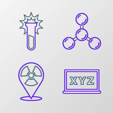 Set line XYZ Coordinate system, Radioactive location, Molecule and Test tube  스톡 일러스트
