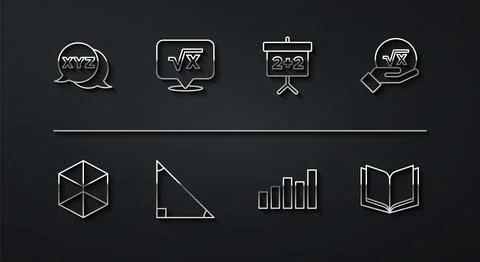 Set line XYZ Coordinate system, Geometric figure Cube, Square root of x glyph Stock Illustration