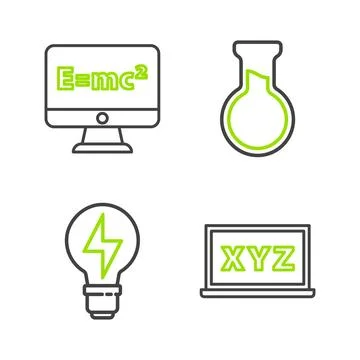 Set line XYZ Coordinate system, Light bulb with lightning, Test tube and fl.. Stock-Illustration