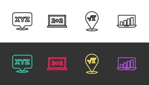 Set line XYZ Coordinate system, Chalkboard, Square root of x glyph and Lapt.. Stock Illustration