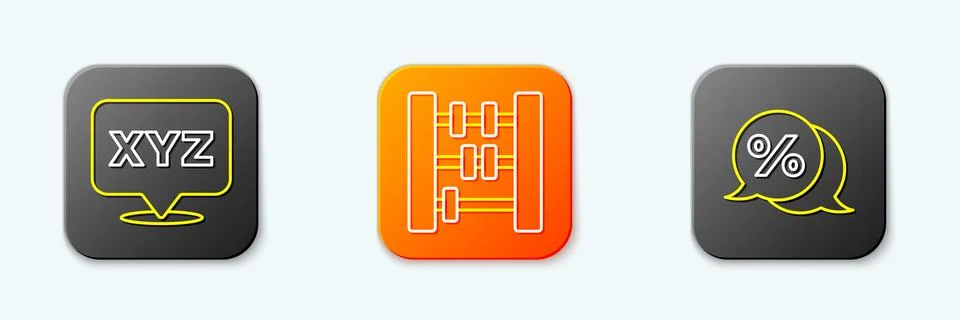 Set line XYZ Coordinate system, Abacus and Discount percent tag icon. Vector Stock Illustration