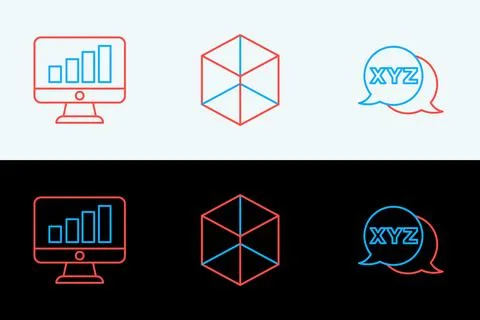 Set line XYZ Coordinate system, Computer monitor with graph chart and Geome.. Stock Illustration