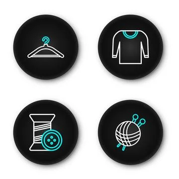 Set line Yarn ball with knitting needles, Sewing thread and button, Sweater.. Stock Illustration