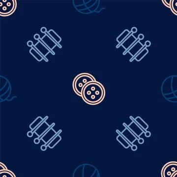 Set line Yarn ball, Needle for sewing and Sewing button clothes on seamless Ilustración de archivo