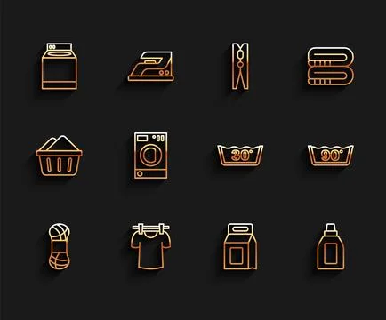 Set line Yarn, Drying clothes, Washer, Laundry detergent, Bottle for cleani.. イラスト素材