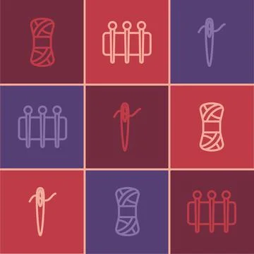 Set line Yarn, Needle for sewing with thread and icon. Vector Stock Illustration