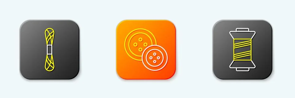Set line Yarn, Sewing button and thread icon. Vector Stock Illustration