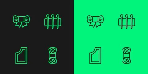 Set line Yarn, Sewing pattern, Gift bow and Needle for sewing icon. Vector 스톡 일러스트