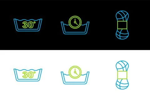 Set line Yarn, Temperature wash and Time icon. Vector イラスト素材