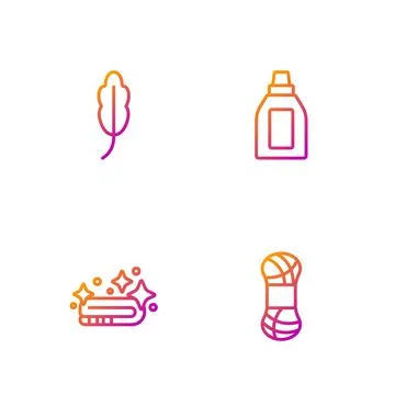 Set line Yarn, Towel stack, Feather and Bottle for cleaning agent. Gradient イラスト素材