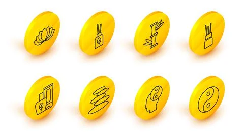 Set line Yin Yang, Stack hot stones, Ointment cream tube, Aroma diffuser, Bamboo イラスト素材