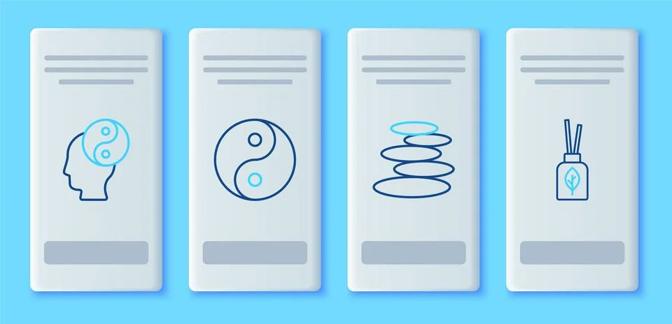 Set line Yin Yang, Stack hot stones,  and Aroma diffuser icon. Vector イラスト素材