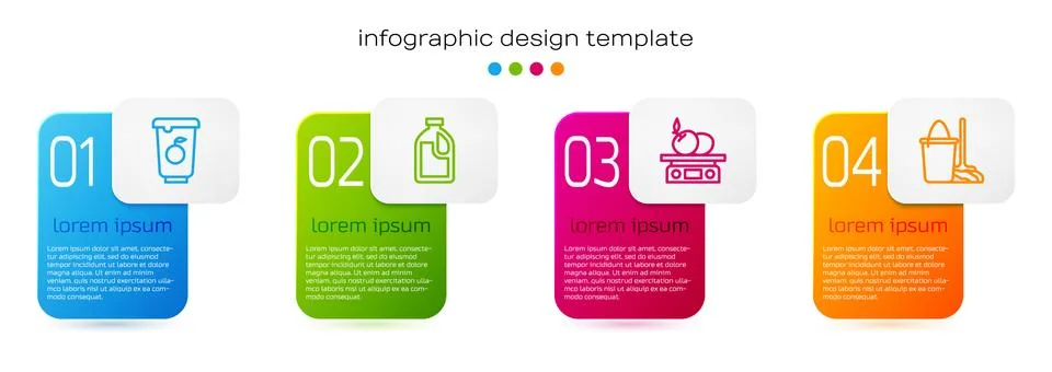 Set line Yogurt container, Bottle for cleaning agent, Electronic scales product Stock Illustration