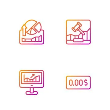Set line Zero cost, Computer with growth graph, Stocks market graphs and Online Illustrazione stock