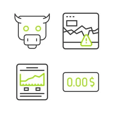 Set line Zero cost, Website with growth graph, Failure stocks market and Bull Illustrazione stock