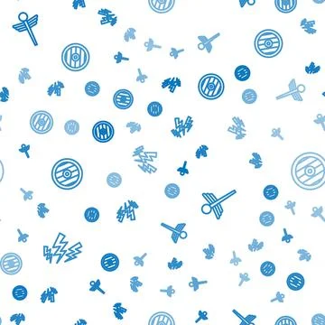 Set line Zeus, Caduceus snake medical and Greek shield on seamless pattern 库存插图