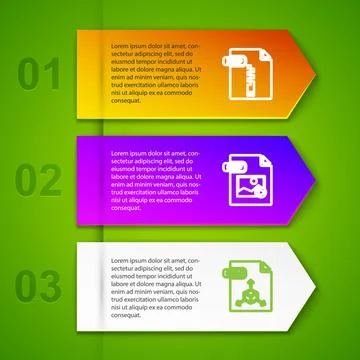 Set line ZIP file document, GIF, OBJ and PDF. Business infographic template Illustrazione stock