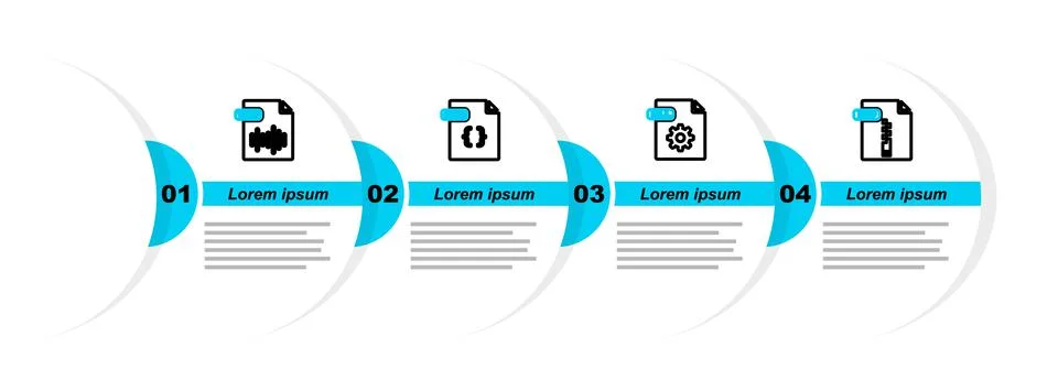 Set line ZIP file document, DLL, CSS and WAV icon. Vector Stock Illustration