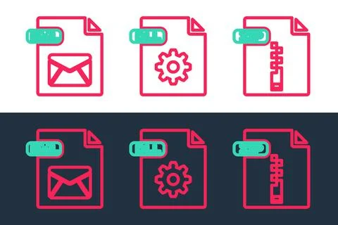 Set line ZIP file document, EML and DLL icon. Vector Stock Illustration
