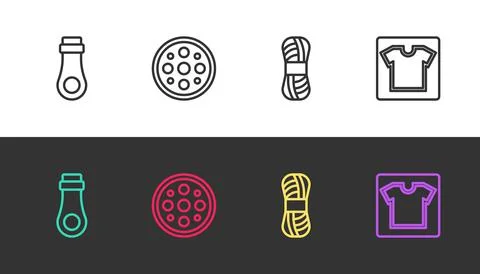 Set line Zipper, Sewing button, Yarn and pattern on black and white. Vector 库存插图