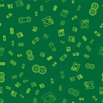Set line Zipper, Sewing button and machine on seamless pattern. Vector Stock Illustration