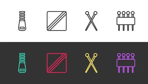 Set line Zipper, Sewing Pattern, Knitting needles and Needle for sewing on black イラスト素材