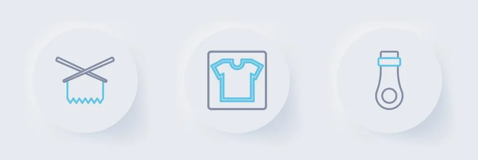 Set line Zipper, Sewing pattern and Knitting needles icon. Vector Stock Illustration