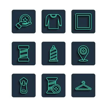 Set line Zipper, Sewing thread and button, Hanger wardrobe, Pattern,  and L.. Illustrazione stock