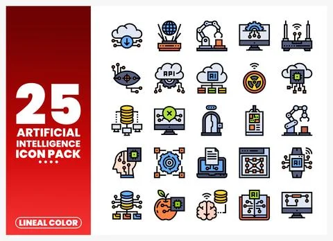 Set of lineal color artificial intelligence icons for digital use Illustrazione stock