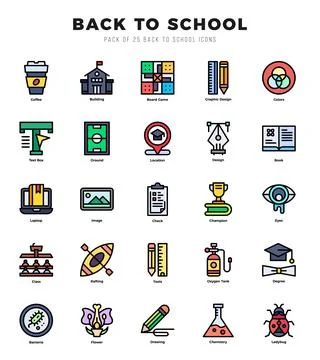 Set of Lineal Color Back To School Icons. Lineal Color art icon. Vector ill.. Ilustración de archivo