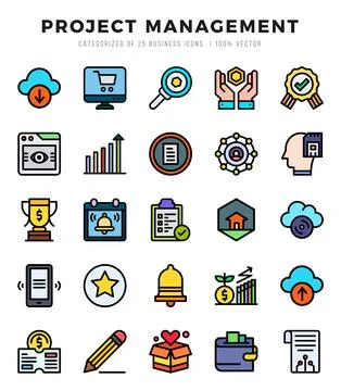 Set of Lineal Color Project Management Icons. Lineal Color art icon. Vector.. Stock Illustration