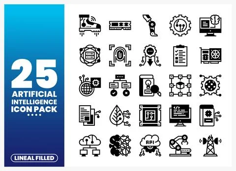 Set of lineal filled artificial intelligence icons Illustrazione stock
